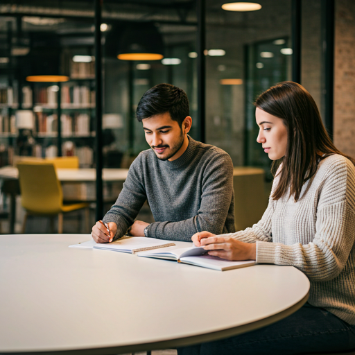 Students studying together in a modern campus library