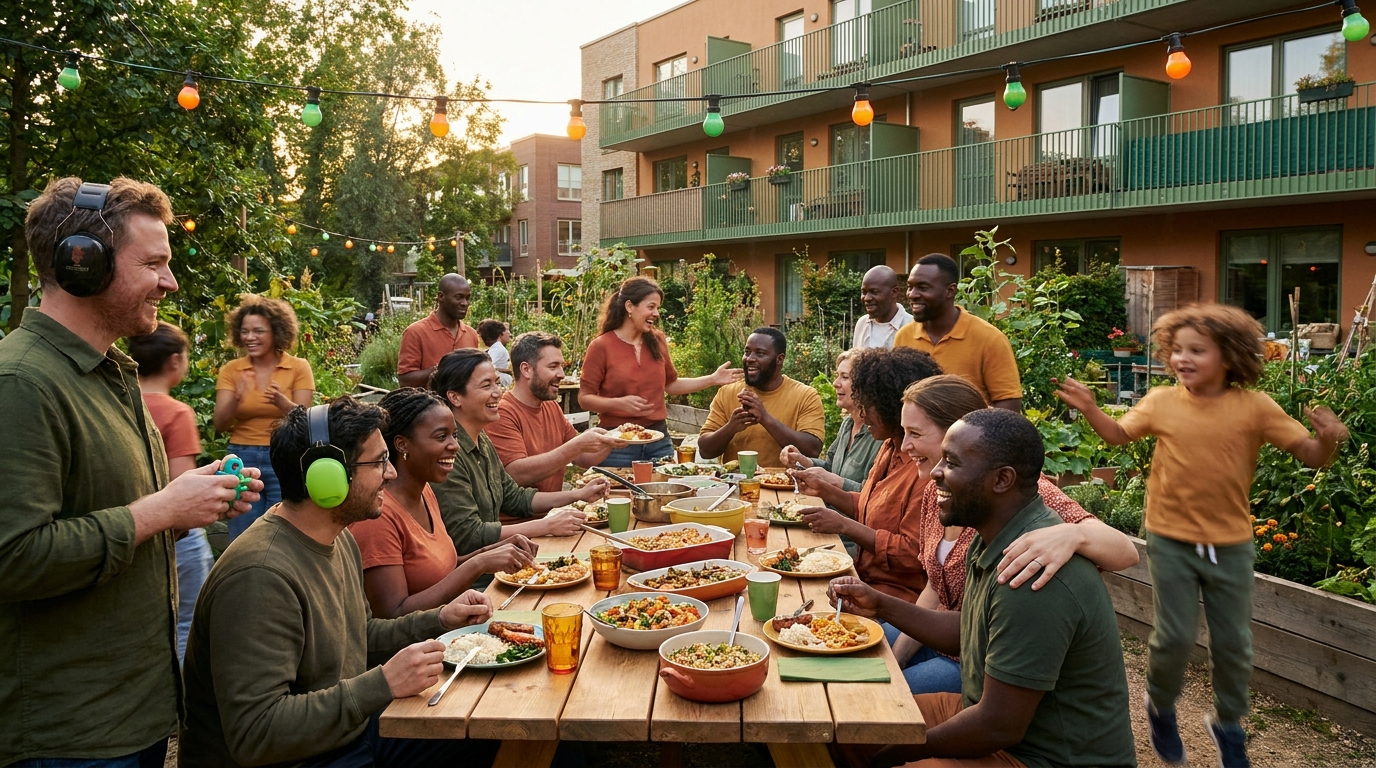 Community gathering around a table